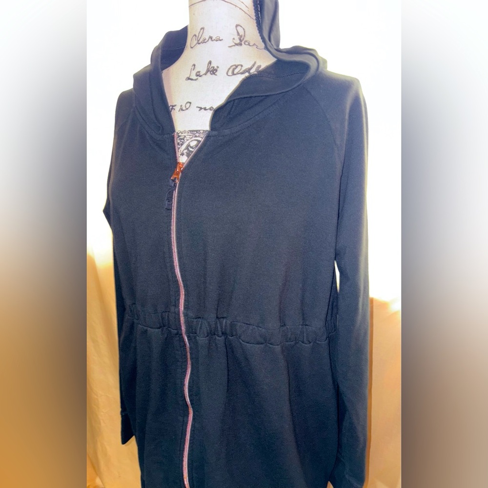 🌺 3 For $20 ~ Isabel Maternity Long Black Zip Up Tunic Hoodie Size Large 🖤